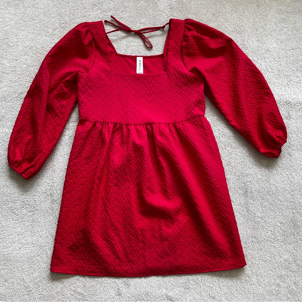 AMADI Esther Square Neckline Red Mini Dress Size Small Trendy Pretty Dainty - Picture 12 of 12